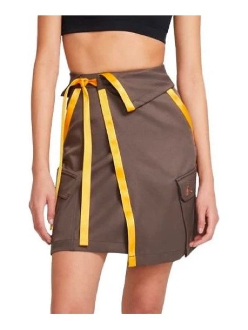Nike Jordan Brown Wrap Skirt with Yellow Ribbon Belt Trim XS
